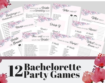 12 Bachelorette Party Games, Printable Bachelorette Party Game, Bridal Shower Game, Hens Night Game, Printable Party Game