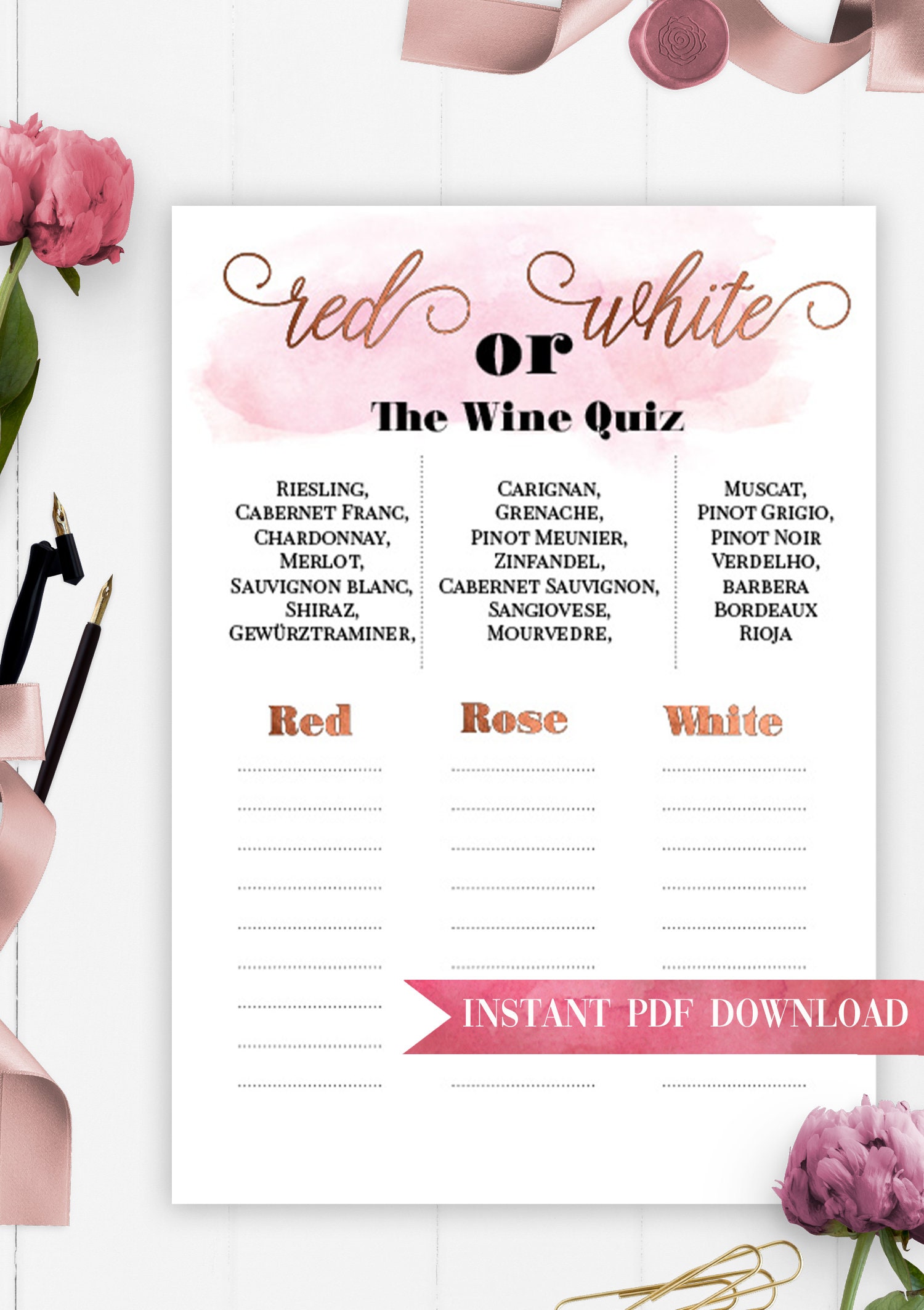 Red Or White Editable Bridal Shower Game Wine Quiz Bridal Etsy