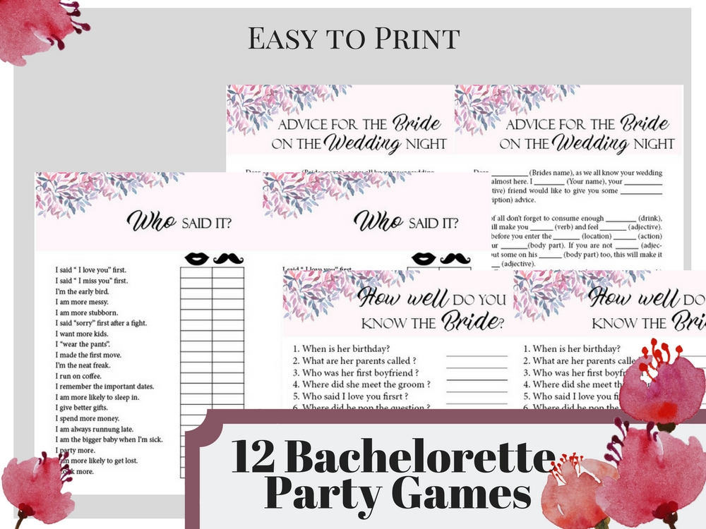12 bachelorette party games printable bachelorette party etsy