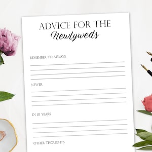 Advice for the Newlyweds Wedding Game Printable Wedding - Etsy