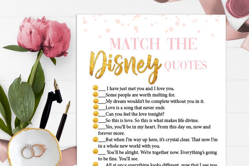 Match The Disney Quotes Bridal Shower Game Disney Love Quotes Etsy