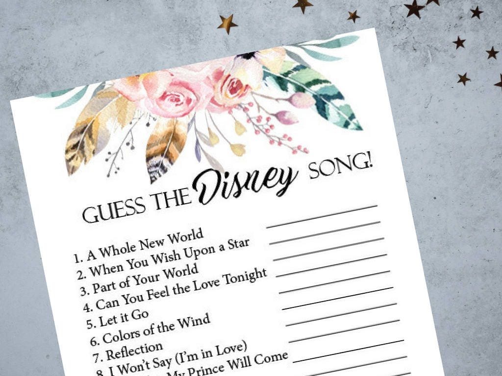 Guess the Disney Song Shower Game Boho Bachelorette | Etsy