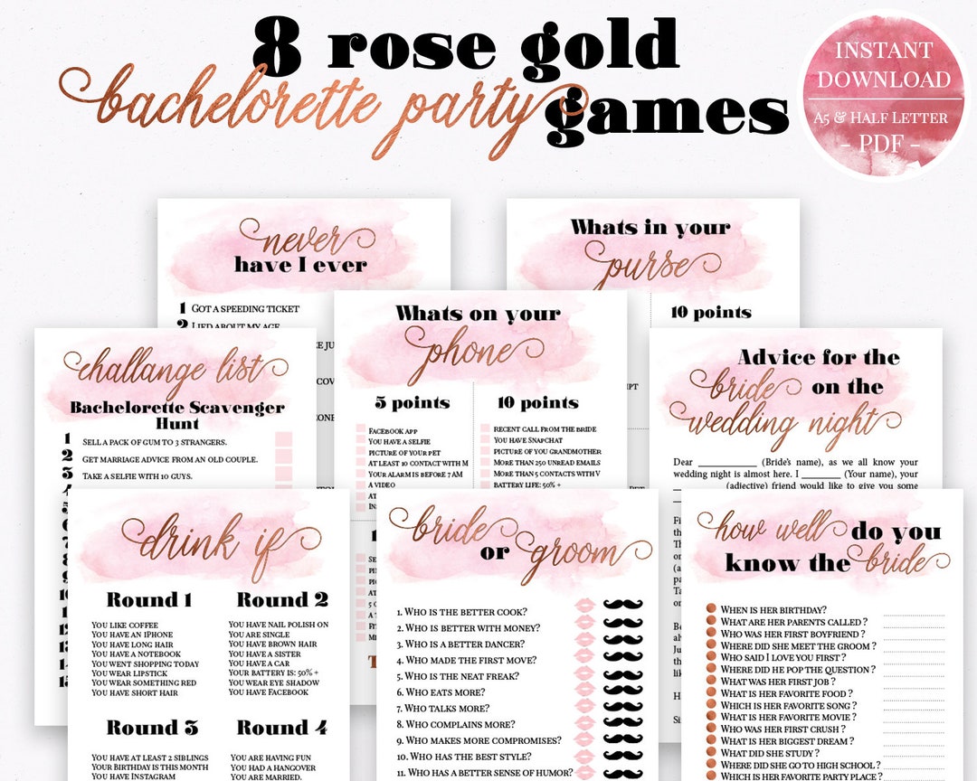 Rose Gold Bridal Shower Games, Pink Watercolor Bridal Shower Games