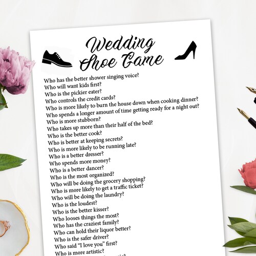 Wedding Shoe Printable Game Wedding Shoe Game Questions - Etsy
