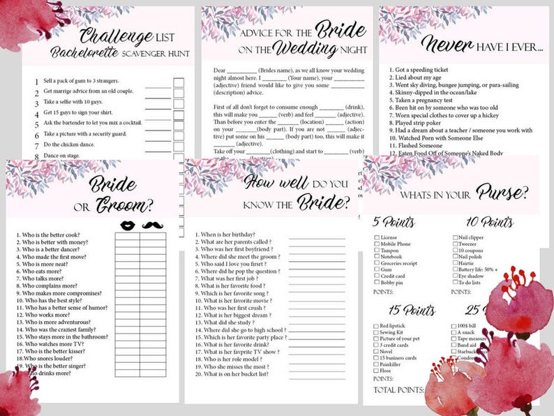 12 Bachelorette Party Games, Printable Bachelorette Party Game, Bridal ...