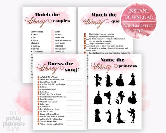 Disney Bridal Shower Games Rose Gold Disney Games Bundle Etsy