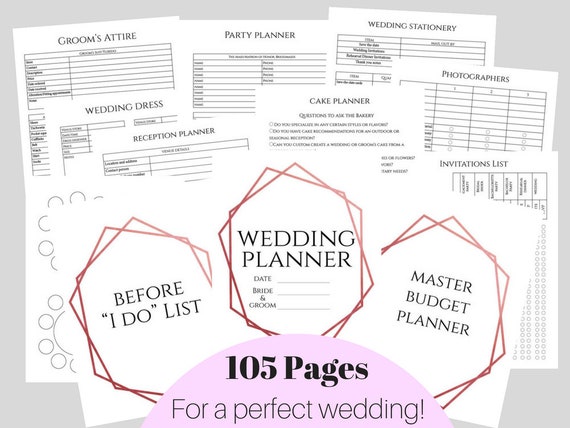 Rose Gold Wedding Planner Diy Wedding Planner Pages Etsy