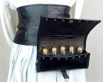 Leather Potion Belt Bag: Alchemist Elixirs Kit, LARP Accessories