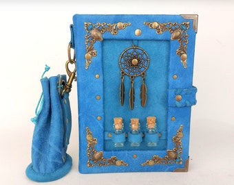 Turquoise Leather Journal: Dreamcatcher, Potion Bottles, Handmade Book of Shadows