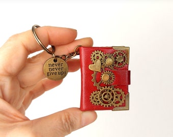 Miniature book keychain, Steampunk keychain, Book lover gift, Mini Leather Journals, Fast shipping by courier