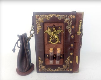 FANTASY JOURNAL, Alchemy kit, Grimoire, Vintage book, Dragon Leather Journal, LARP book, Book of shadows, Fast shipping by courier