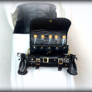 Handmade Leather Alchemy Kit: LARP Potion Bag, Glass Vials