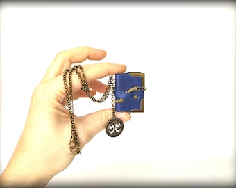 Mini Book Necklace: Reclaimed Leather Zodiac Pendant, Book Lover Gift