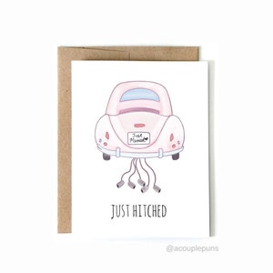 Just Hitched l Hochzeitskarte, Spaß Hochzeitskarte, Hochzeitskarte, Verlobungskarte, süße Hochzeitskarte, nur gekuppelt, Punny Hochzeitskarte