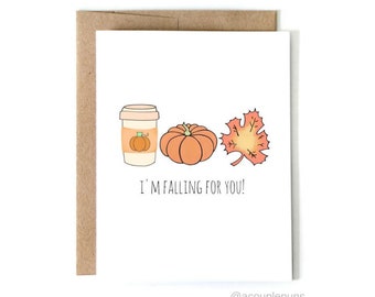 Falling for you | Halloween Card, PSL Greeting Card, Fall Greeting Cards, Pumpkin Spice Card
