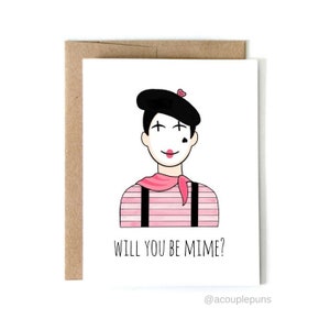 Worden Mime / / Valentine Card, Punny Valentine, schattige Valentine, kaart voor kaart voor vriend, vriendin, Valentine Card voor hem,