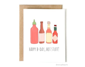 Hot Stuff // Birthday Card, Funny Birthday Card, Punny Birthday Card, Hot Sauce Card,