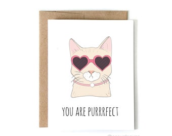 Purrfect // Valentine's Day Card, Cat Valentine's Day Card, Card for Cat Lover, Cat Valentine