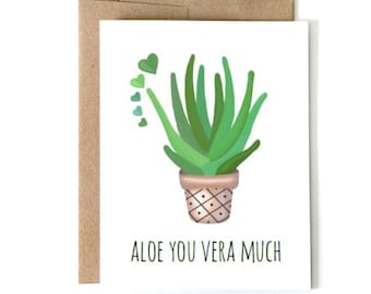 Aloe You // Valentine’s Day card, Valentines Day Card for Friend, Valentines Day, Plant Valentines Day Card