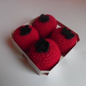 Crochet dinner tray of 4 tomatoes image 1