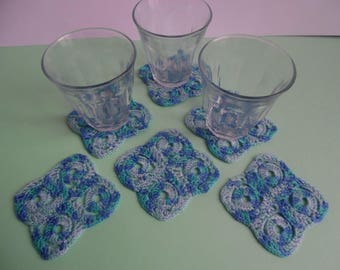 Napperons, dessous de verre bleu crochet