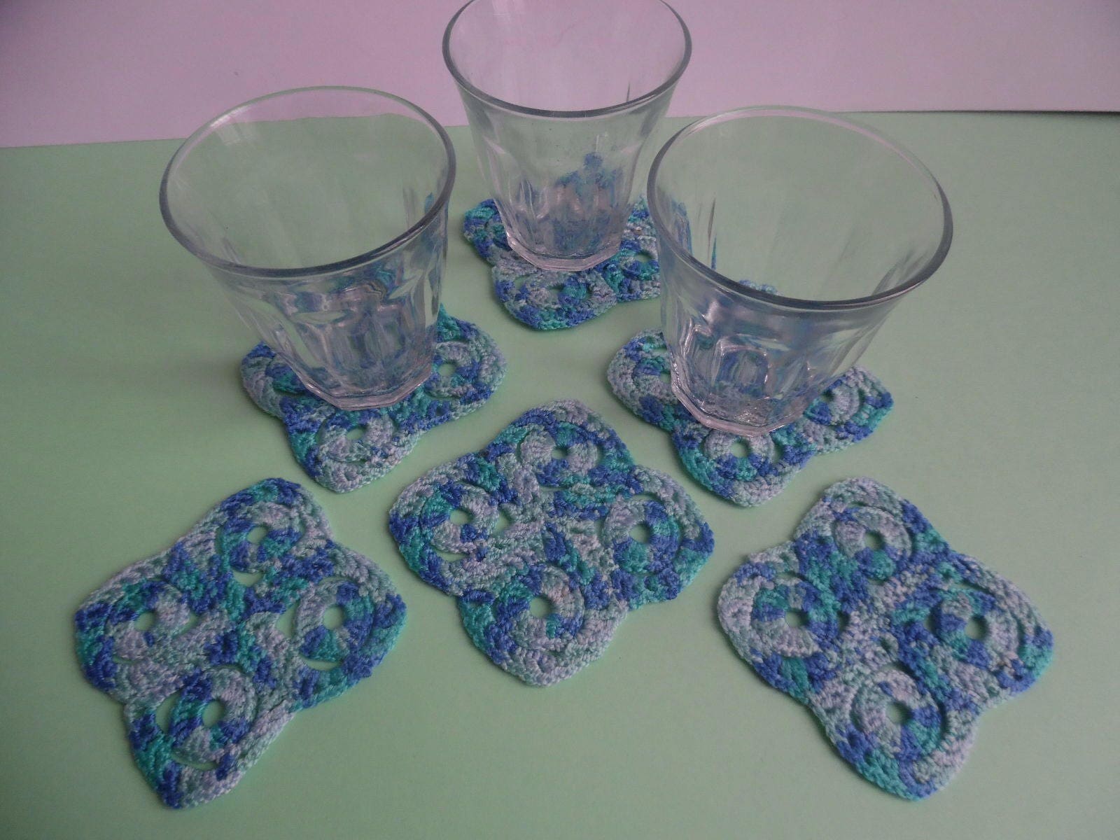 Napperons, Dessous de Verre Bleu Crochet