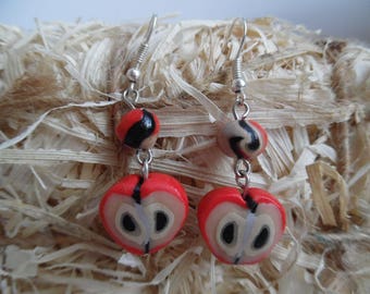 Boucles d'oreilles percées pâte fimo pomme