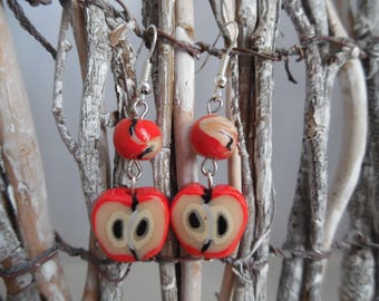 Boucles d'oreilles percées pâte fimo pomme