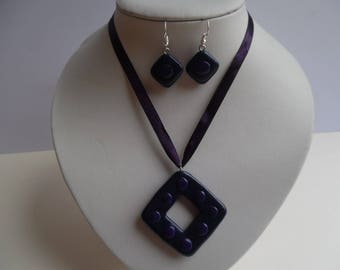 Parure collier et boucles d'oreilles pâte fimo