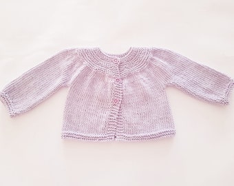 cardigan/ gilet bébé fille 3mois au tricot mauve