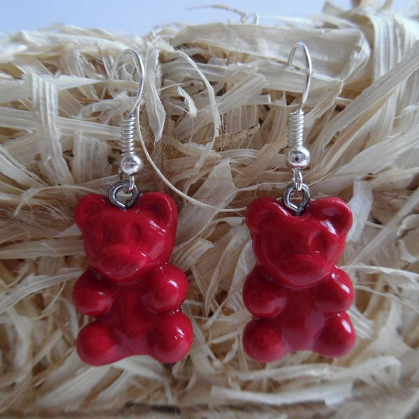 Boucles d'oreilles percées pâte fimo bonbons oursons