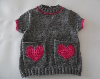 tunique au tricot bébé fille gris et rose 9 mois