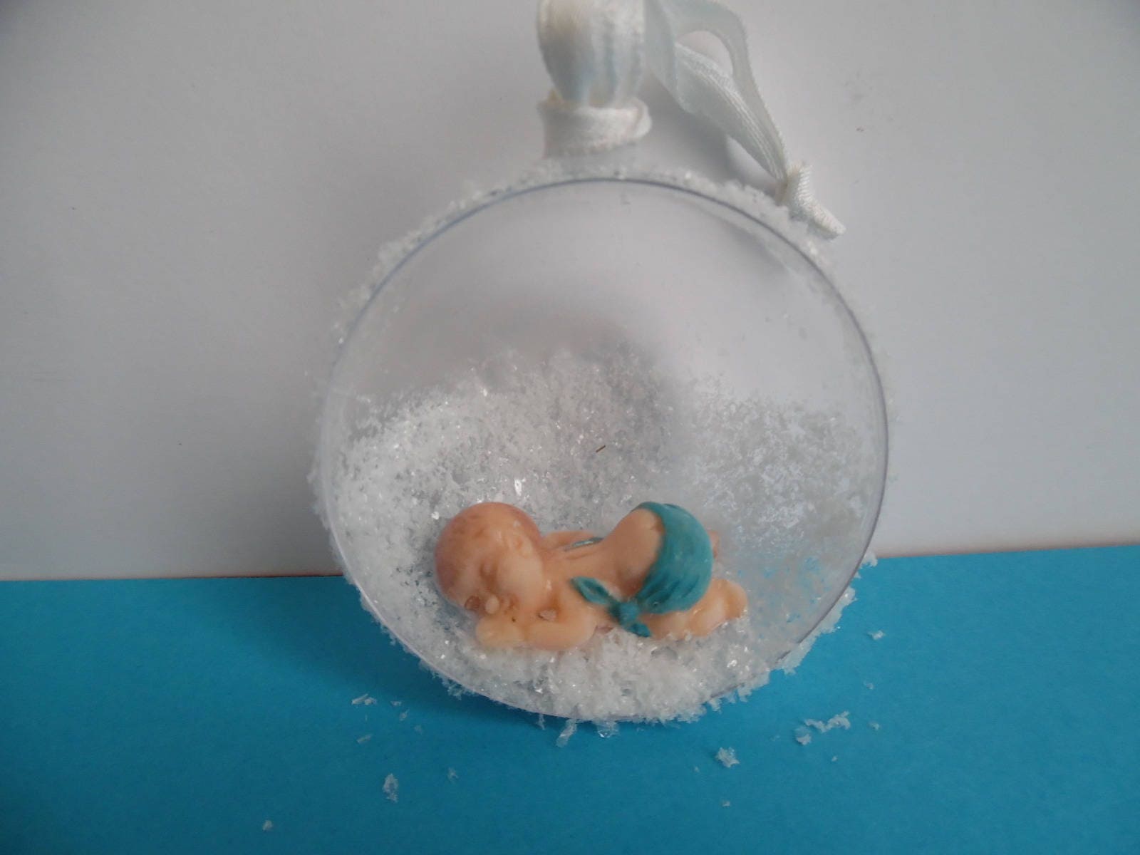 Boule de Noël Bébé Fimo Bleu