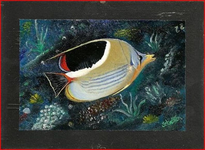 ''poisson exotique' peinture à l'huile sur ardoise d'Italie. Ardoise image 1