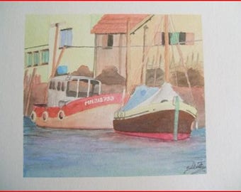 'Marennes et ces bateaux', aquarelle sur papier monteval 300