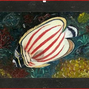 "exotic fish ' oil on Slate from Italy.