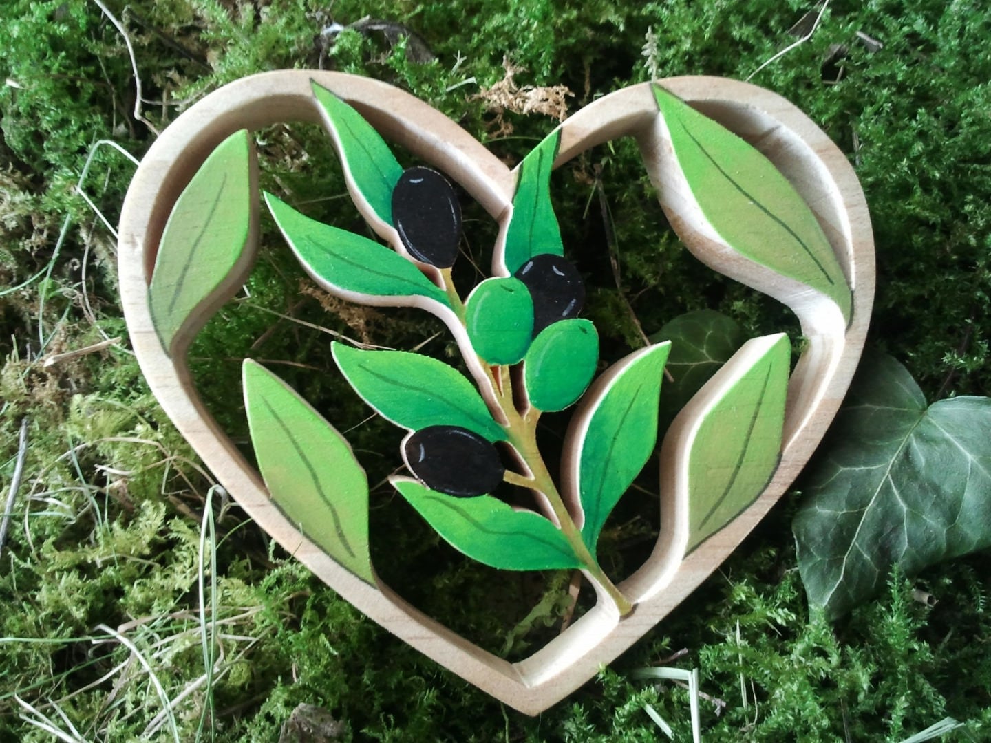 Cœur Brin d'olivier en Bois Massif | Grand