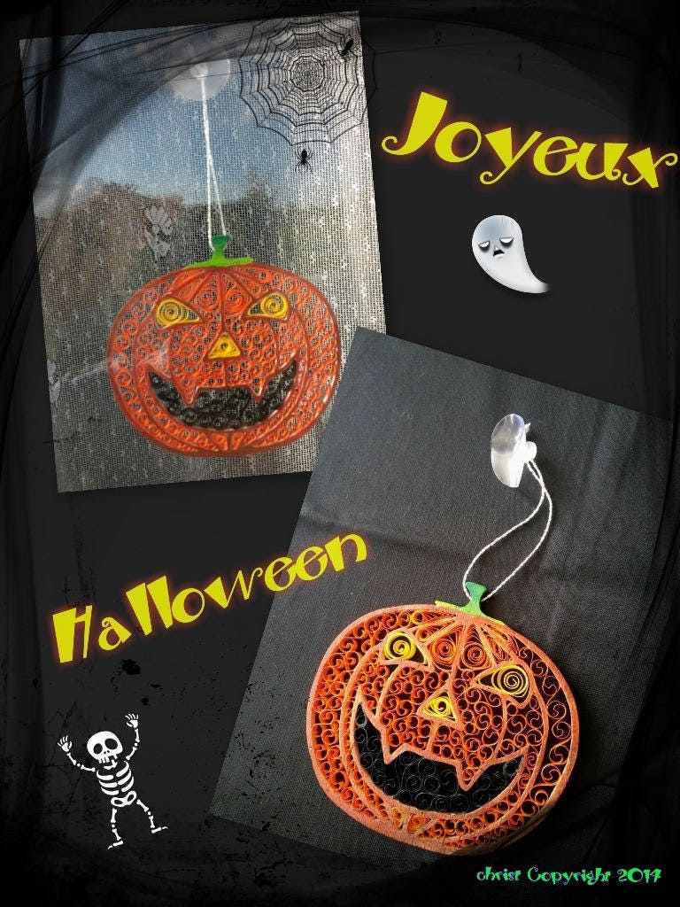 Citrouille d'halloween en Bois et Quilling Pour Décoration de Fenêtre