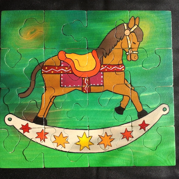 Puzzle " cheval à bascule " de Noël aux couleurs vives