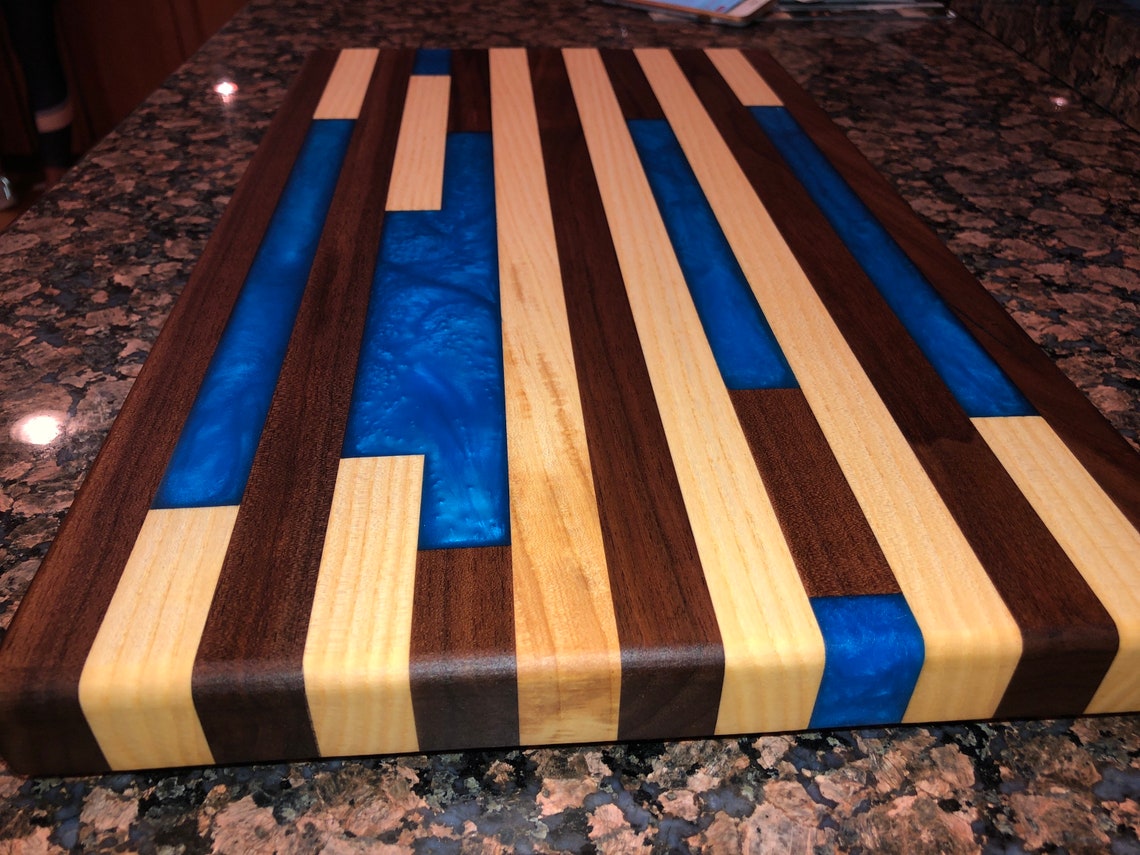 Hard wood and epoxy cutting board Etsy