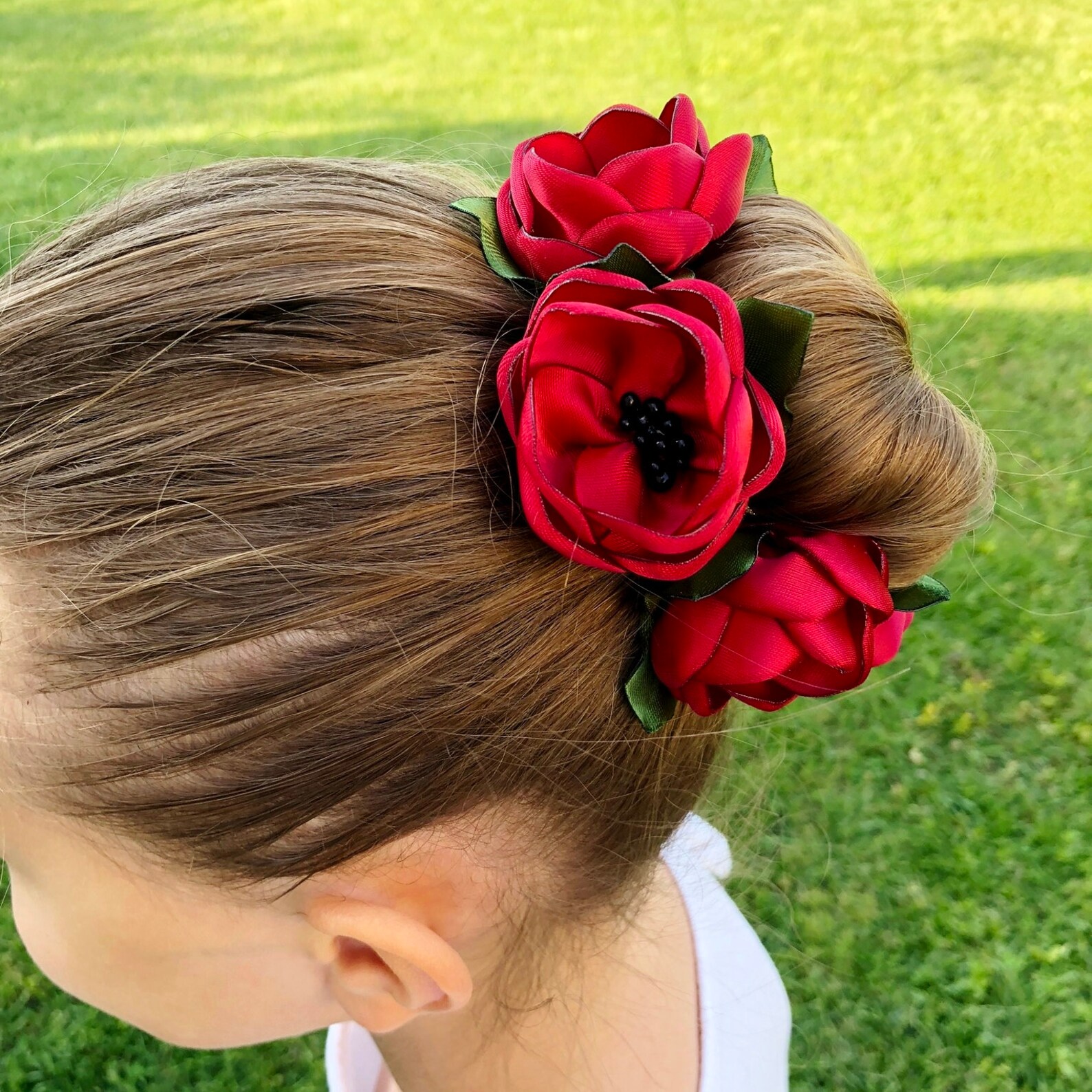 Satin Flowers Hair Bun Wrap Burgundy Flowers Red Hair Bun Etsy