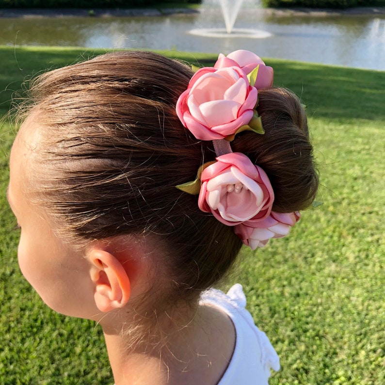 Satin Flowers Hair Bun Wrap Pink Flowers Bridal Hair Bun Etsy