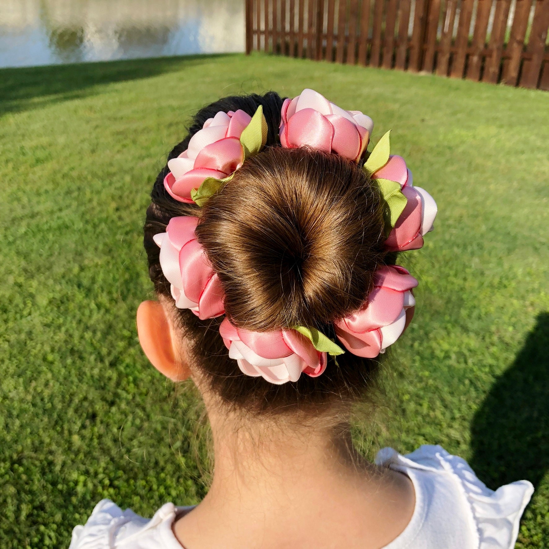 Satin Flowers Hair Bun Wrap Pink Flowers Bridal Hair Bun Etsy