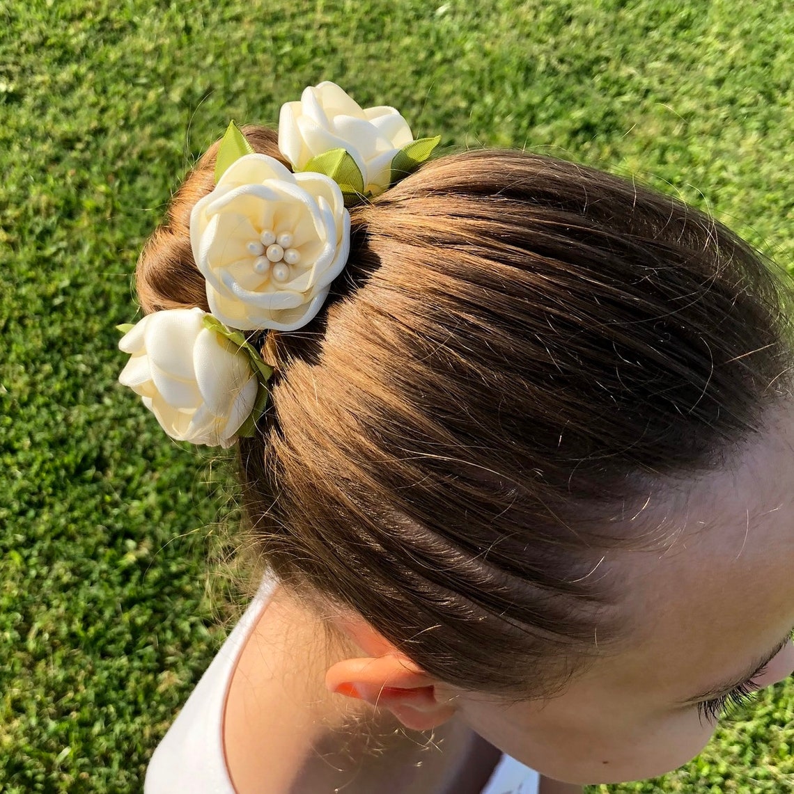 Ivory Flowers Hair Bun Wrap Bridal Hair Bun Ballet Bun Wrap. Etsy