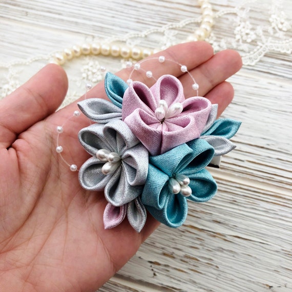 Flowers Hair Clip Kanzashi Flowers Kanzashi Hair Clip Etsy