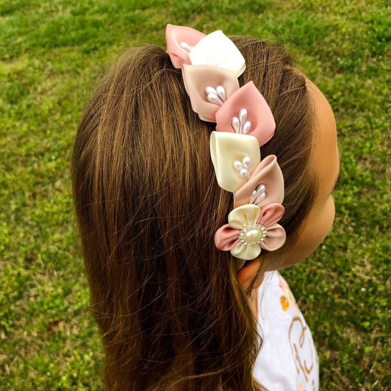 Pale Pink Flowers Headband for Girl Elegant Headband Satin Etsy