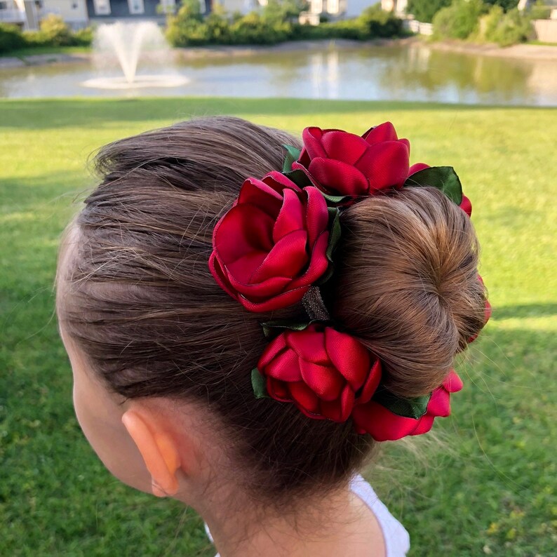 Satin Flowers Hair Bun Wrap Burgundy Flowers Red Hair Bun Etsy
