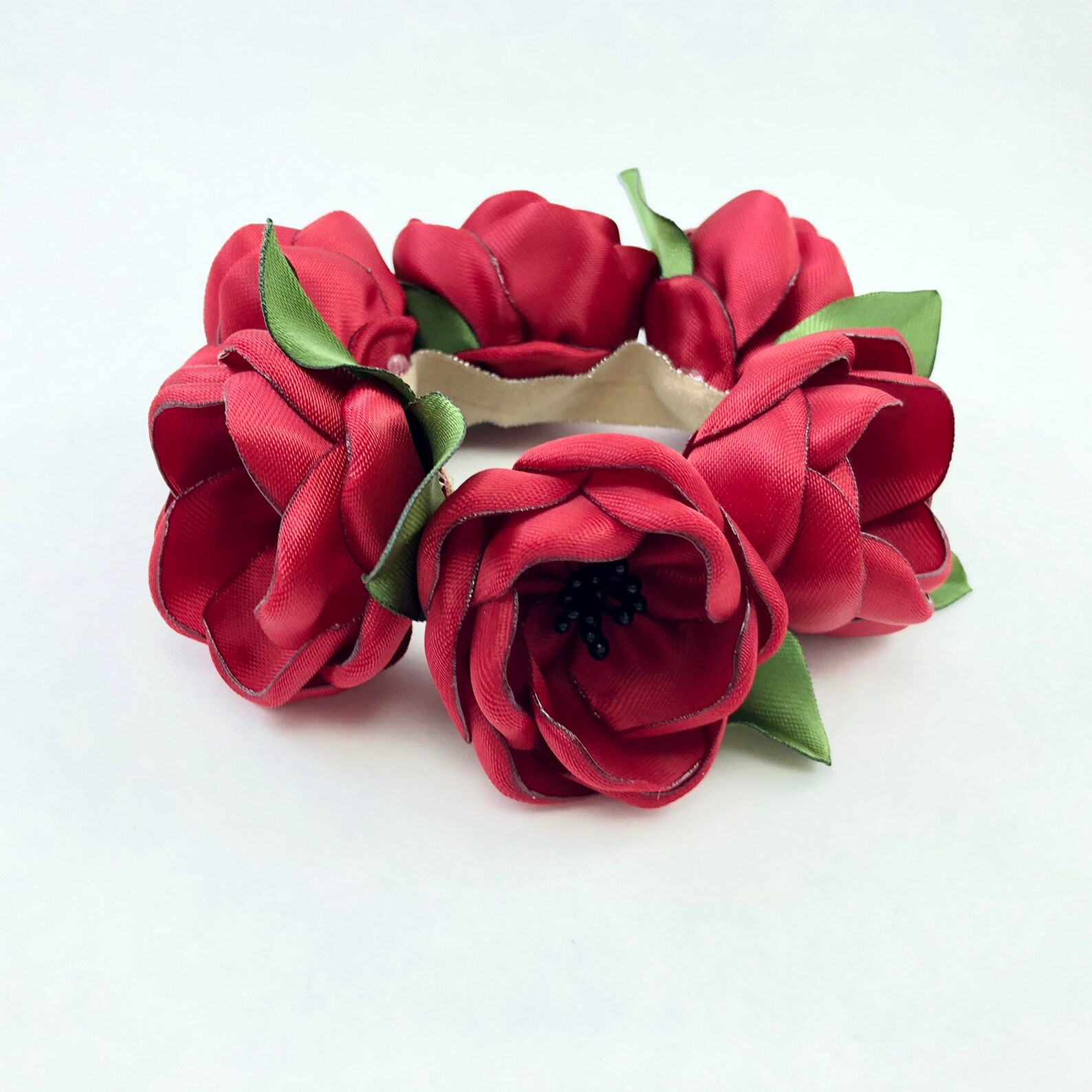 Satin Flowers Hair Bun Wrap Burgundy Flowers Red Hair Bun Etsy