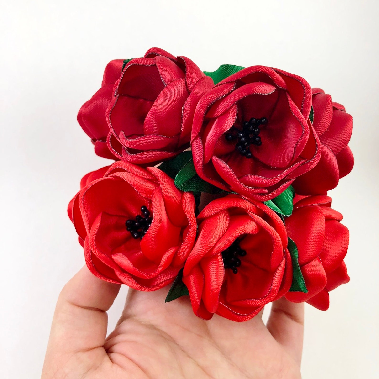 Satin Flowers Hair Bun Wrap Burgundy Flowers Red Hair Bun Etsy