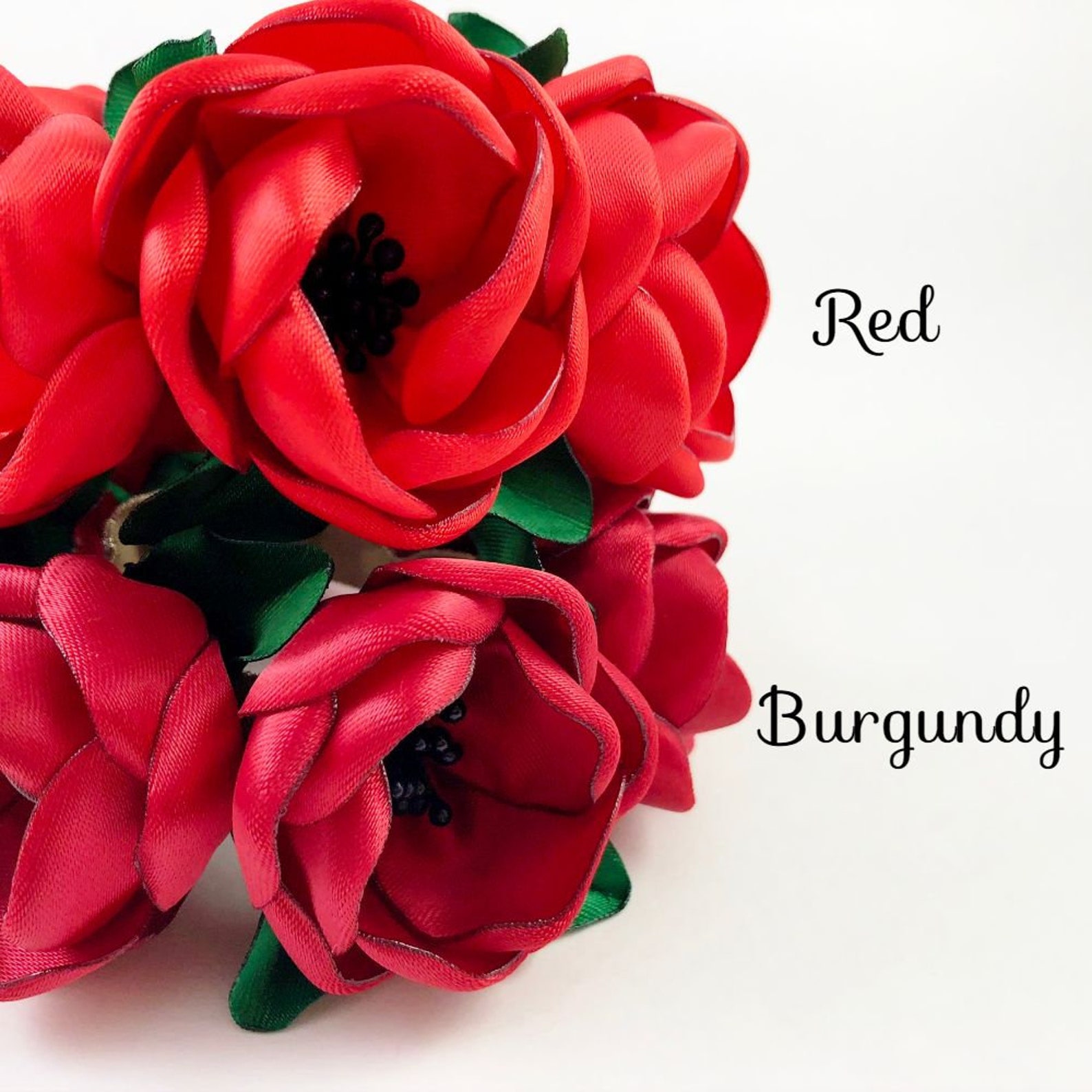 Satin Flowers Hair Bun Wrap Burgundy Flowers Red Hair Bun Etsy